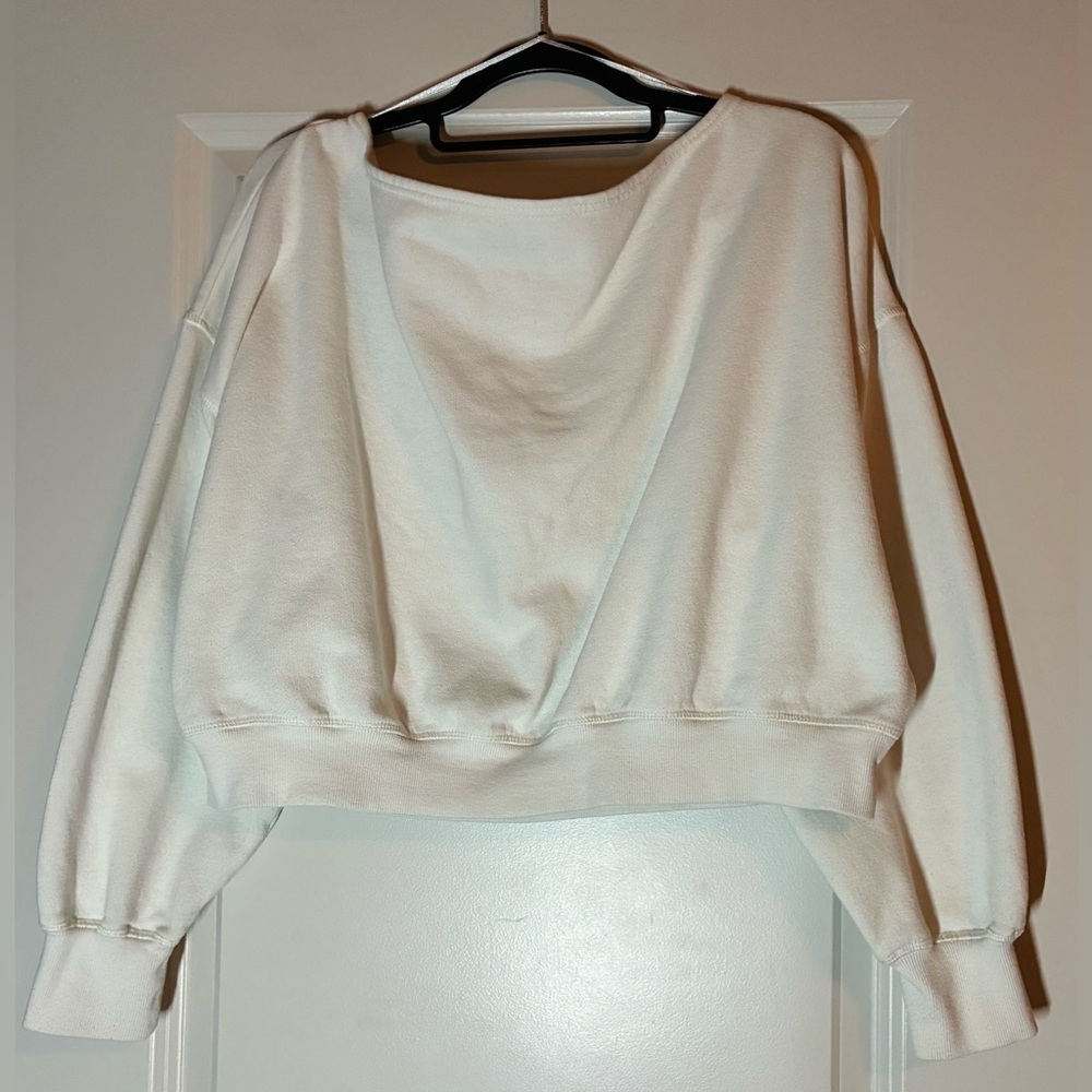 Yale University Cropped Off-The-Shoulder Sweatshirt in White/Navy Size Large - Picture 2 of 3